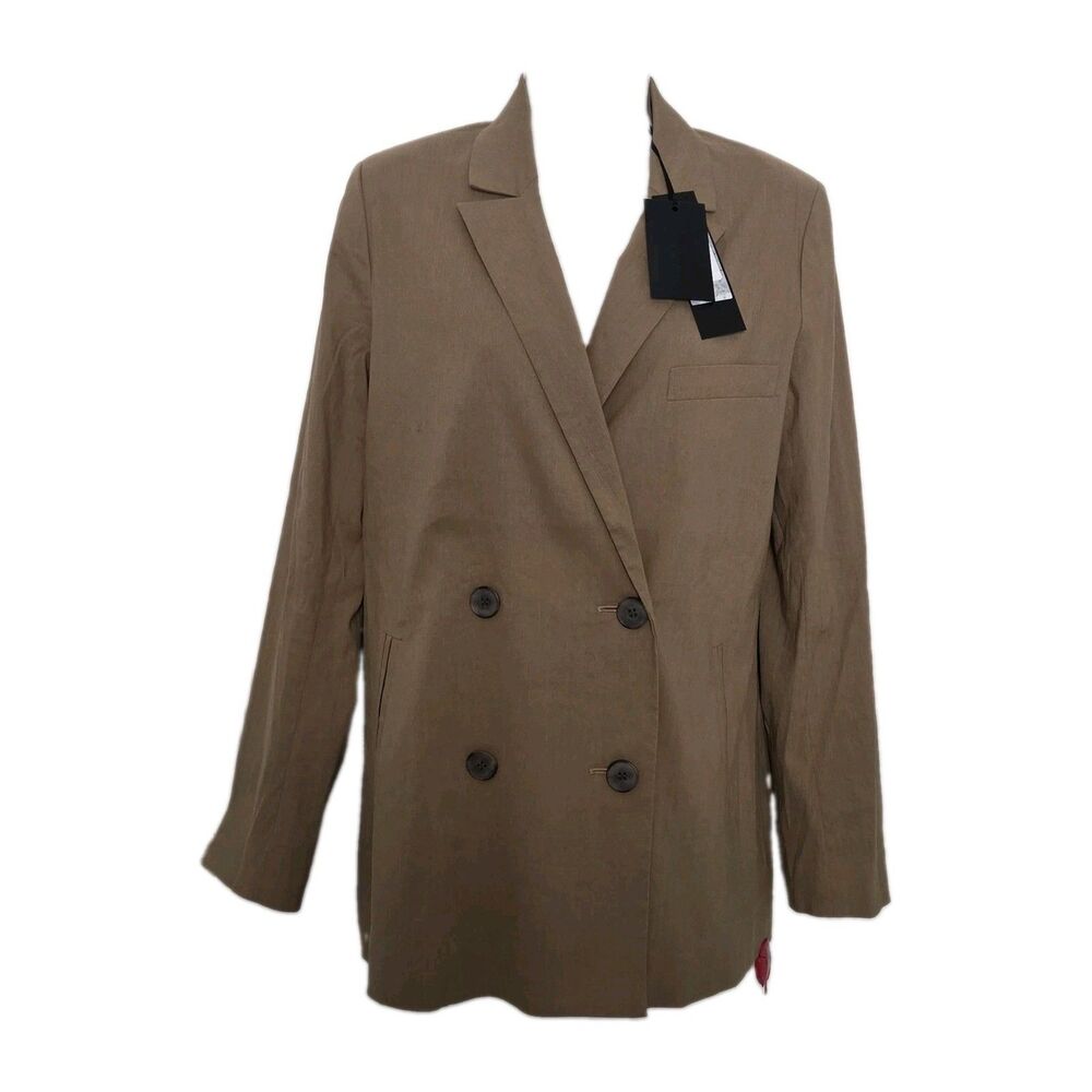 Jenni Kayne Linen Blend Keaton Blazer Khaki Tan Double Breasted Jacket Sz 4 NEW